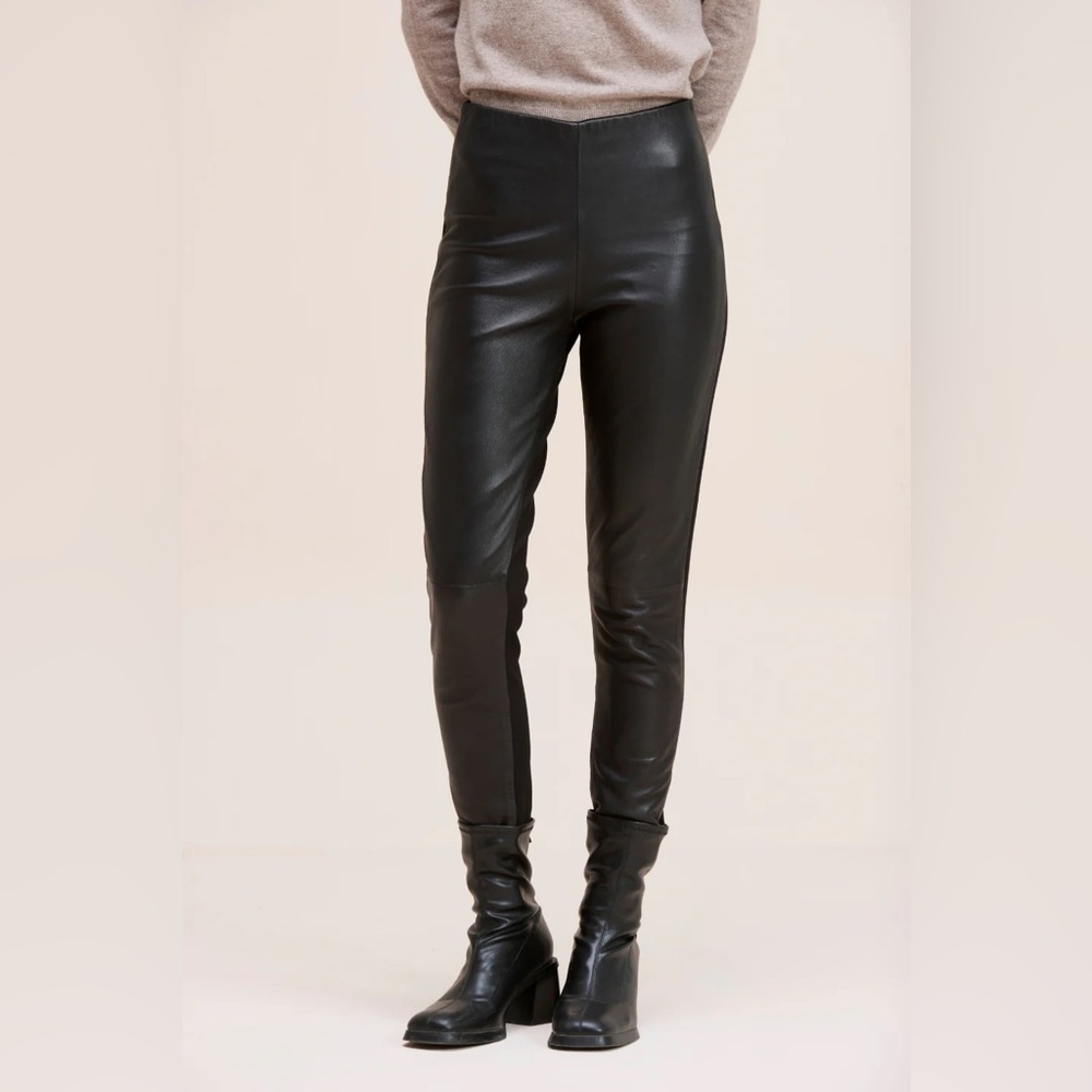 Danier Leather Pants Pull Up with Ponte Stretch Black Size 4 Small
